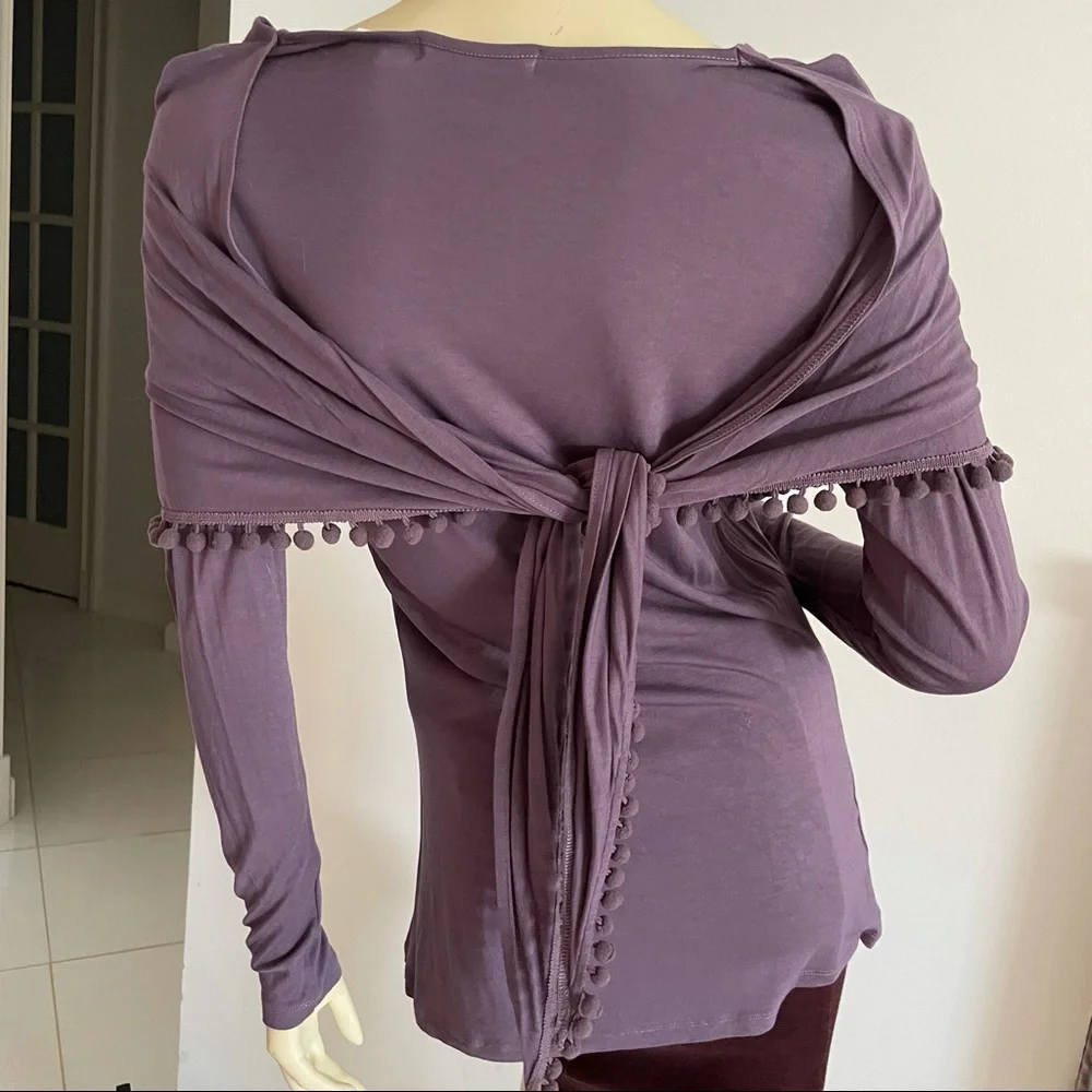 Purple Stretchy long sleeved top with scarf neckline - Picture 7 of 10